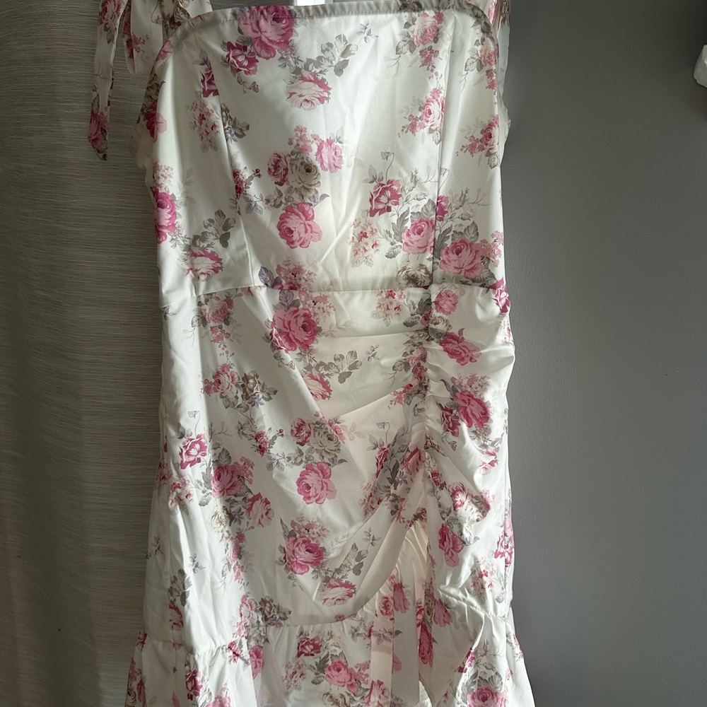 SHEIN white and pink rose mini dress